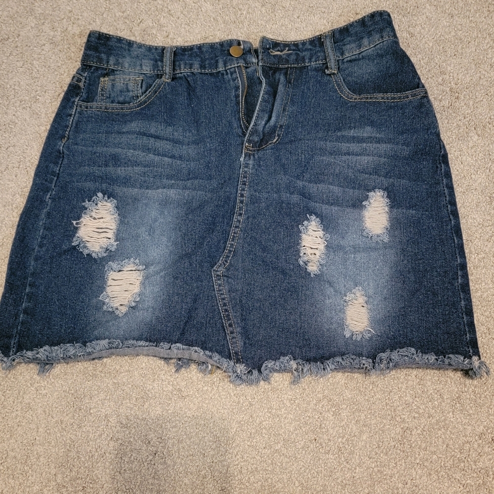 Distressed denim skirt